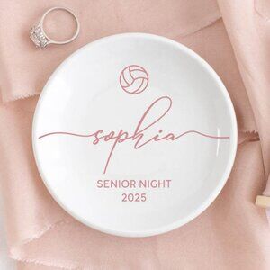 Personalized Volleyball Jewelry Dish: Custom Senior Night Gift with Name